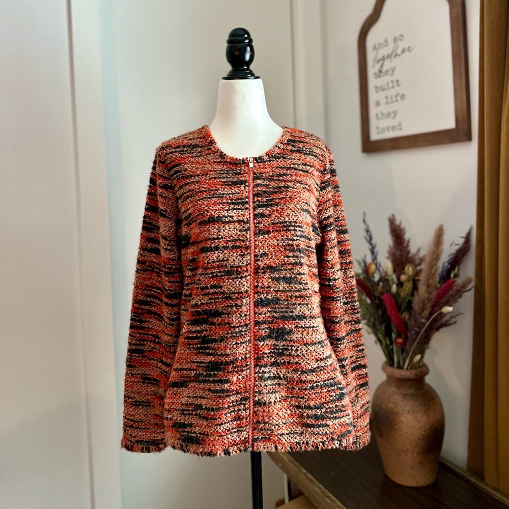Multicolor Knit Zip-Up Cardigan